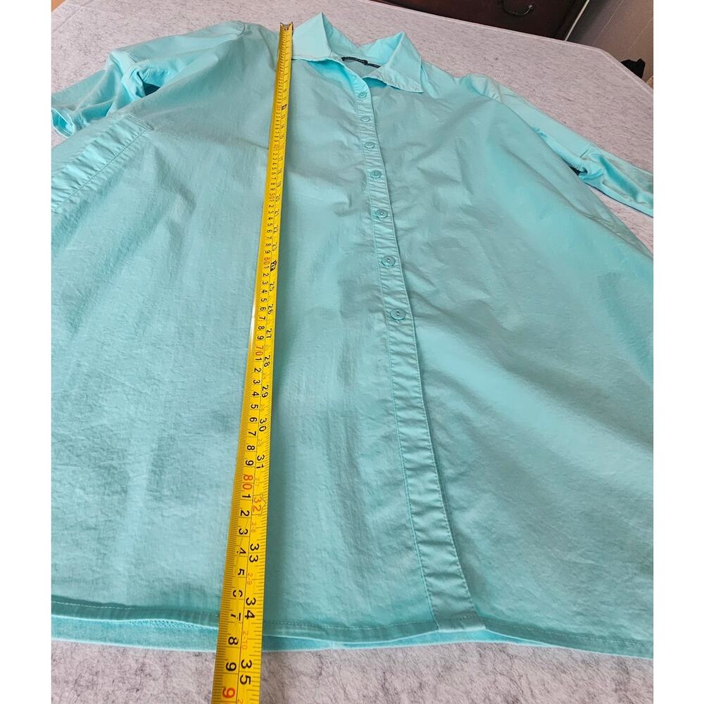 Stella Carakasi Button-Down Tunic Shirt Tulip Pockets Turquoise Jersey Back Sz M - Picture 9 of 9